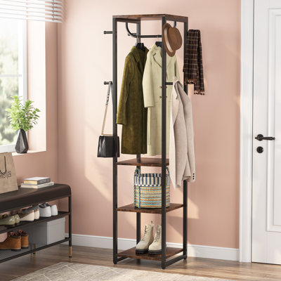 70.87" H Steel Freestanding 8-Hook Coat Rack with Storage Shelf