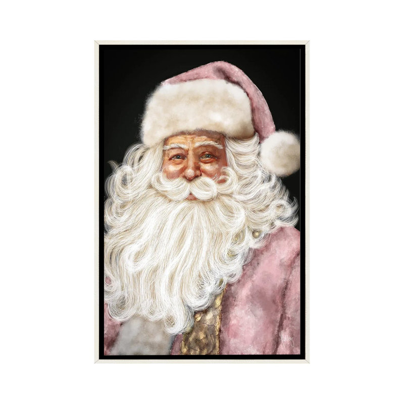 «Pink Santa», reproduction d'art murale , H 26 po x l 18 po, Impression encadrée sans passe-partout, Blanc patiné