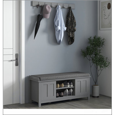 Banc à chaussures pour hall d'entrée avec coussin, portes coulissantes, 10 paires