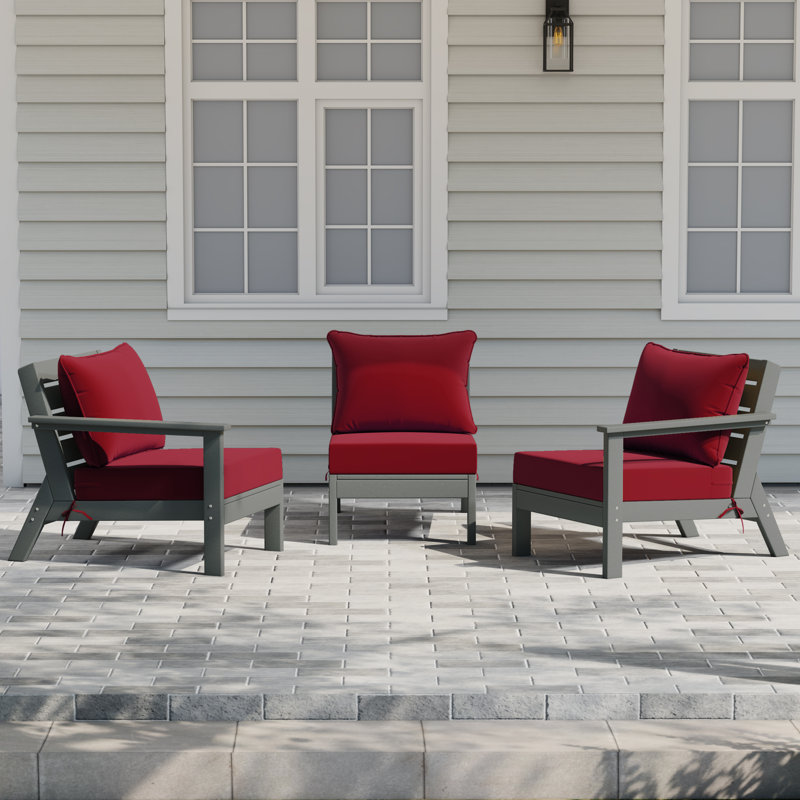 Ensemble de conversation à assise profonde 3 pièces avec coussins, Gray, Red