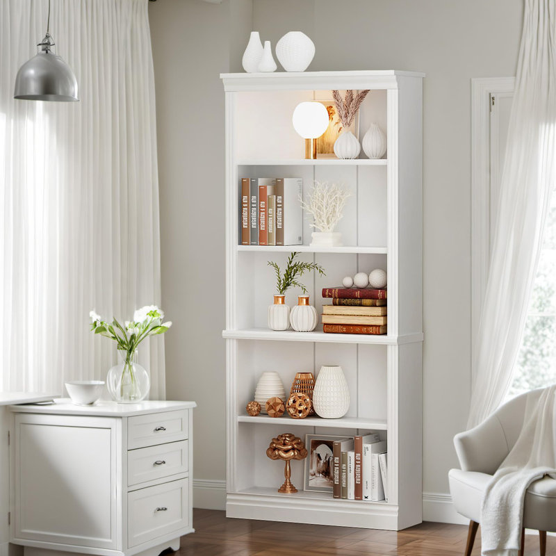 Bookshelves, 5-Shelf Tall Bookcase 72" Wood Open Display Floor Bookshelf, Large Storage Organizer for Library, Bedroom, Living Room