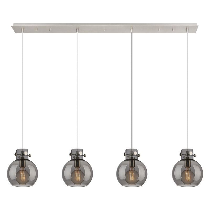 Luminaire suspendu sphère 4 lumières Amrith, Gris fumée clair, Nickel poli