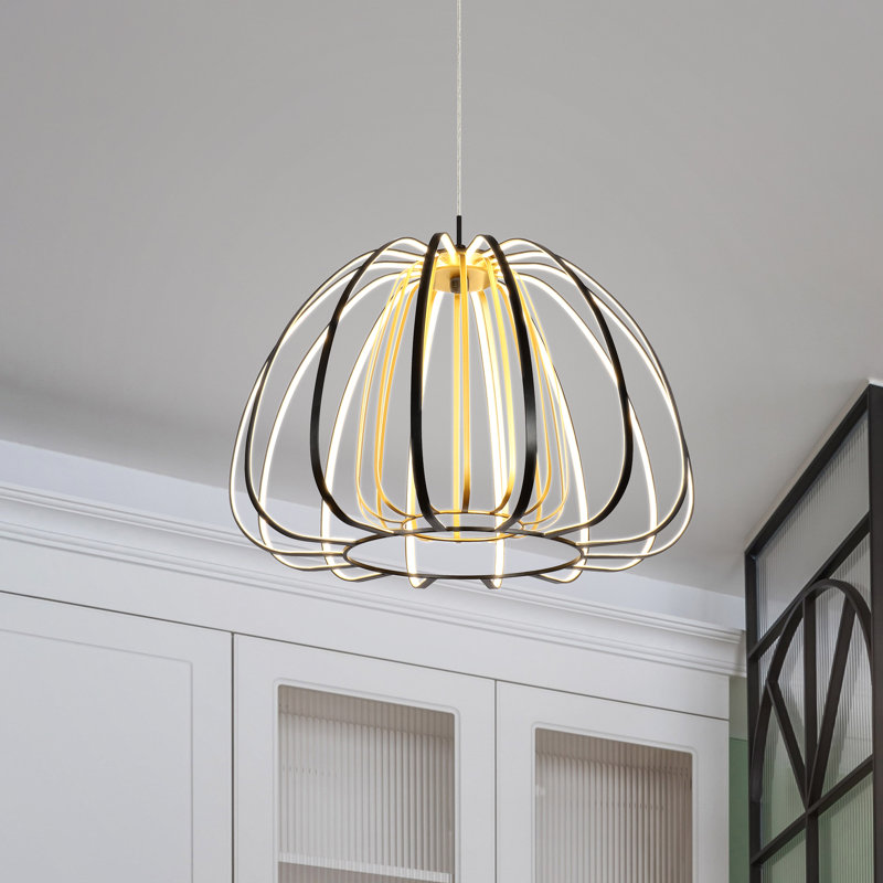 Luminaire suspendu moderne à DEL 1 lumière intégré noir et or pour îlot de cuisine 46 watts