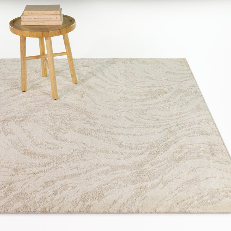Nassos Beige/Cream Abstract Waves Area Rug, 7'10" x 10'