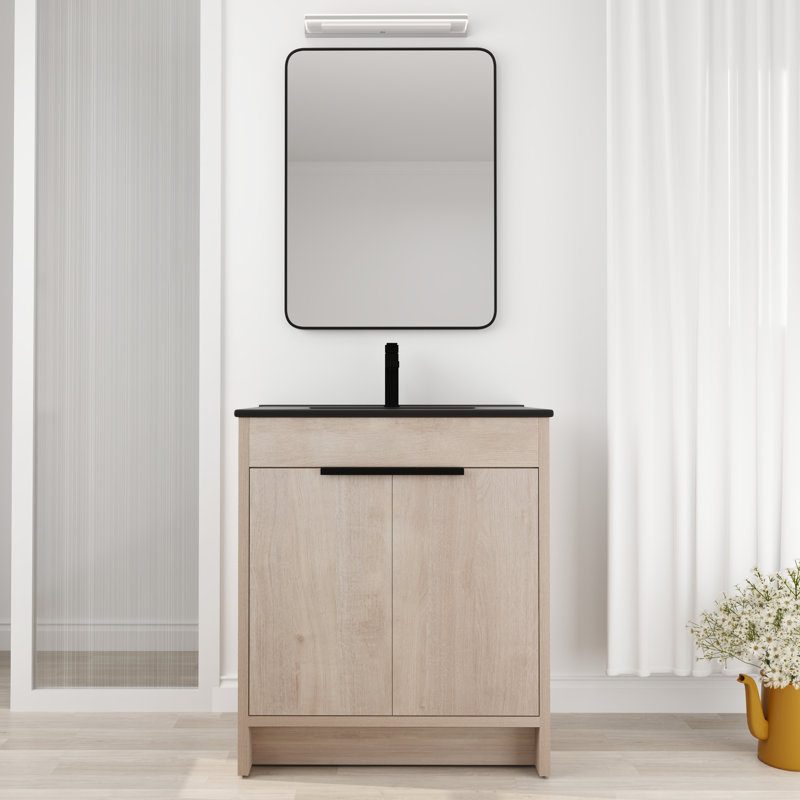 Ensemble de meuble-lavabo simple Addisun, Noir, noir, noir, noir, Chêne clair uni, 30"