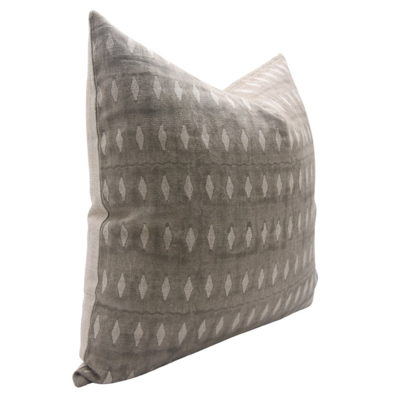 Gray and White Linen Block Print Throw Pillow Cover, 14" x 14"