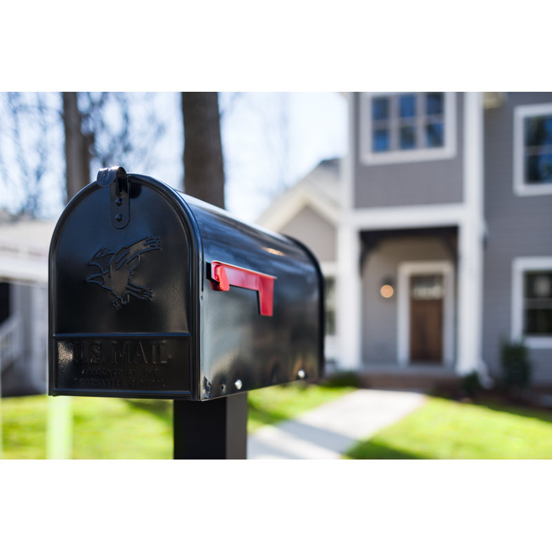 Elite Large Black Steel Post Mounted Mailbox