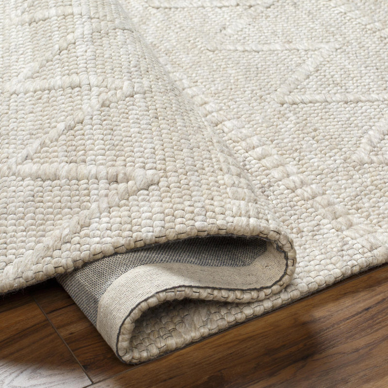 Rectangle Richt Chevron Polyester/Wool Area Rug in Ivory, Rectangle 9' x 12'