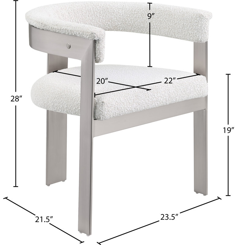 Chaise avec accoudoirs sans dossier rembourrée Romeo, Tissu crème bouclé, Chrome brossé