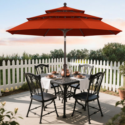 9’ 3-Tier Olefin Market Umbrella with Tilt and Crank Lift