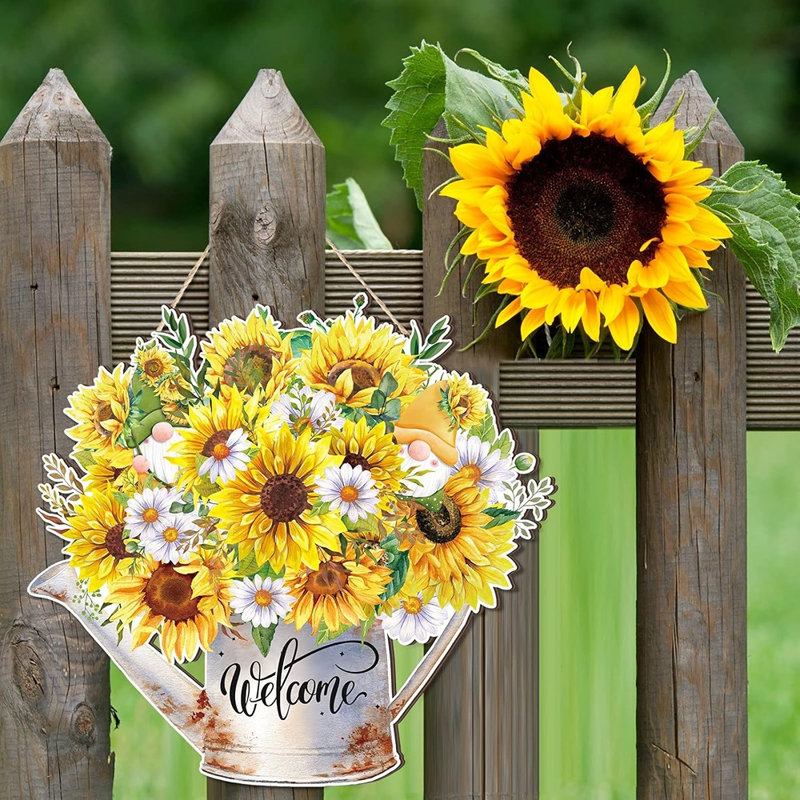 Panneau de bienvenue en forme de tournesol pour porte d'entrée