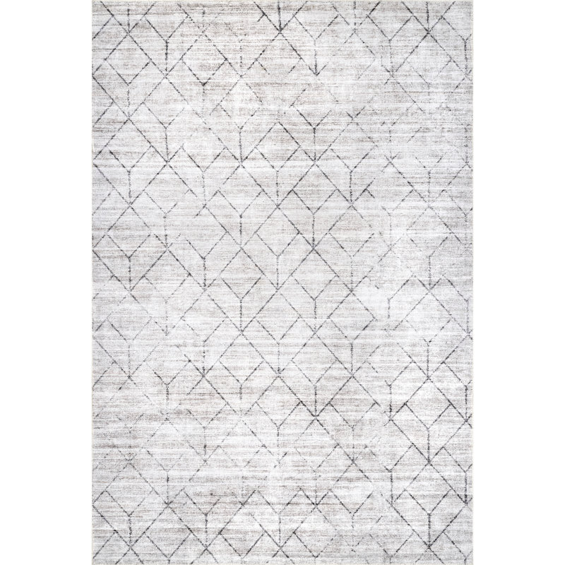 Gray Geometric Machine Washable Synthetic Area Rug 4' x 6'