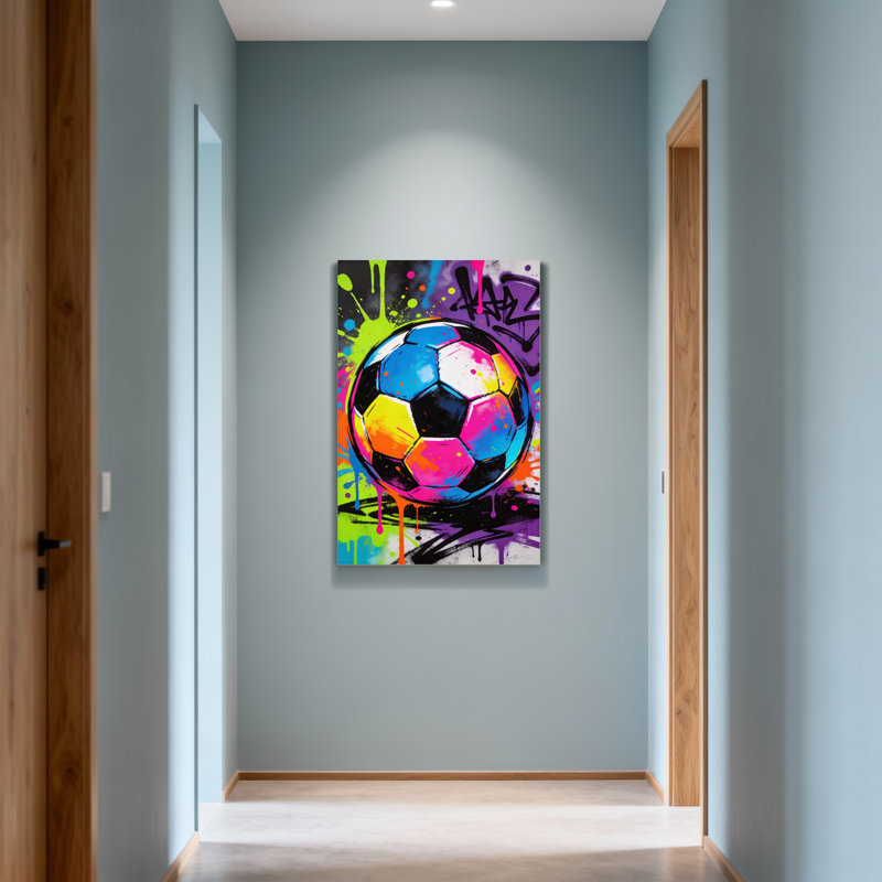 Ballon de soccer abstrait coloré avec fond graffiti, H 30 po x l 20 po