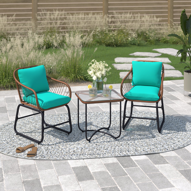 Artis Beachcrest Home? 3pcs Outdoor Bistro Set Patio Conversation Furniture Set W/ Cushions, Green