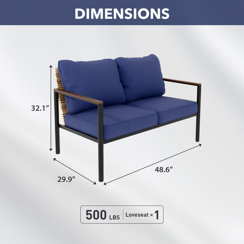 Causeuse d'extérieur en osier avec coussins, Bleu