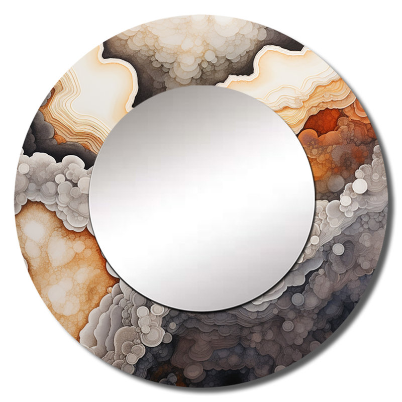 Stone Geode Scenery Minimalism III - Stone Geode Large Mirror, Beige Round Unique Wall Mirror Decor, Printed Metal Art