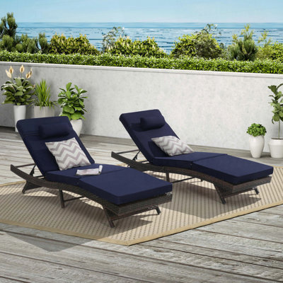 Ensemble de 2 chaises inclinables en osier avec dossier réglable à 5 positions