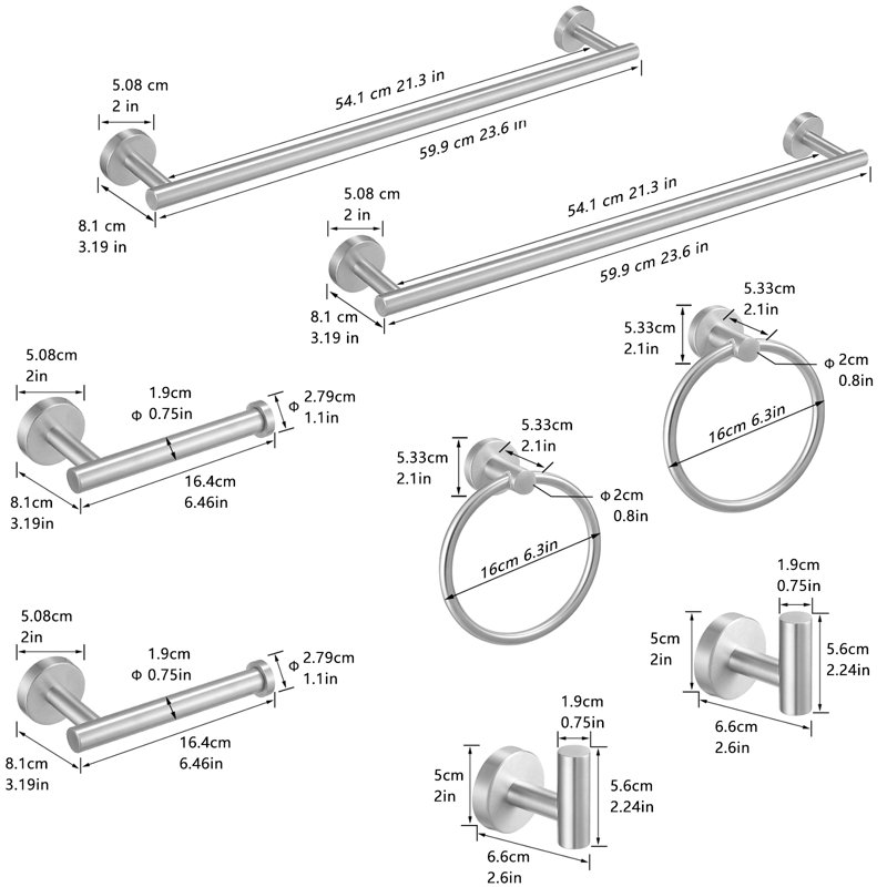 Ensemble d'accessoires de salle de bain 8 pièces, ensemble de quincaillerie de salle de bain en acier inoxydable, ensemble de barre à serviettes de bain, porte-serviettes mural.