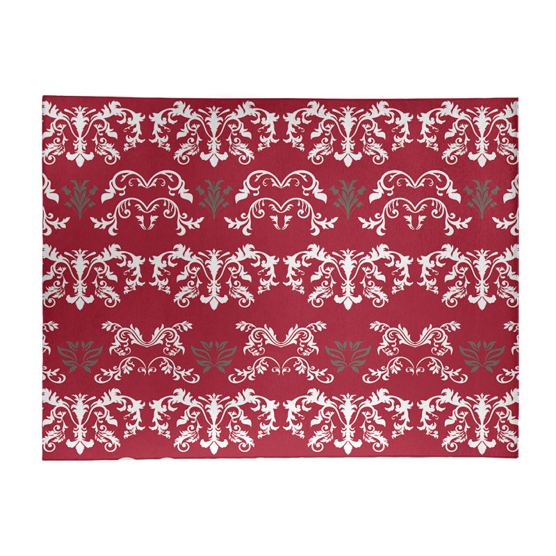 Tapis rouge / blanc Damask, Rectangle 8 pi x 10 pi