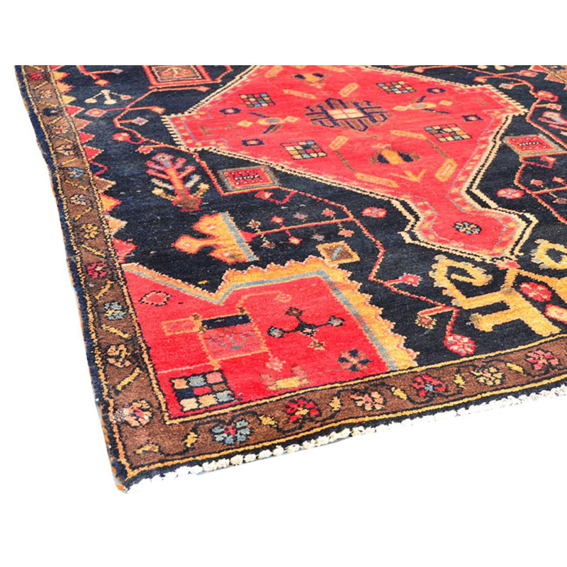 Tapis rouge / noir en laine / coton oriental fait à la main 3 pi 6 po x 7 pi 10 po