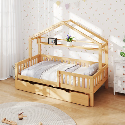 Kids Twin Bed Frame With Storage Drawers And Sides Guardrails