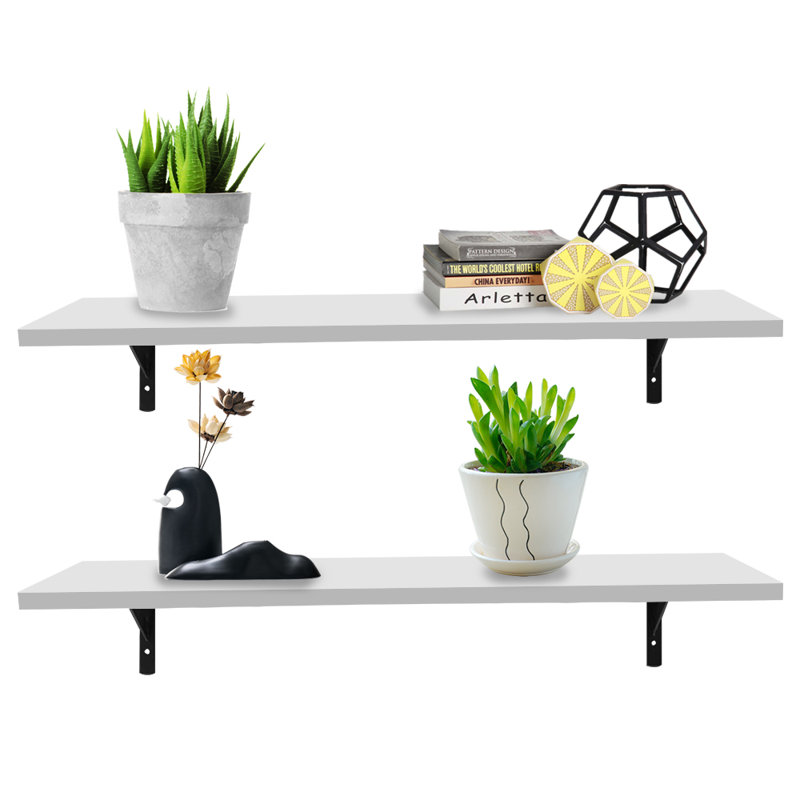 Edwidge 2 Piece Melamine Floating Shelf, White