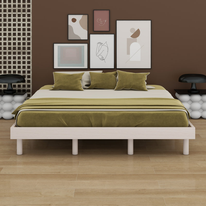 Modern Design Floating Platform Bed Frame, Gray, Queen