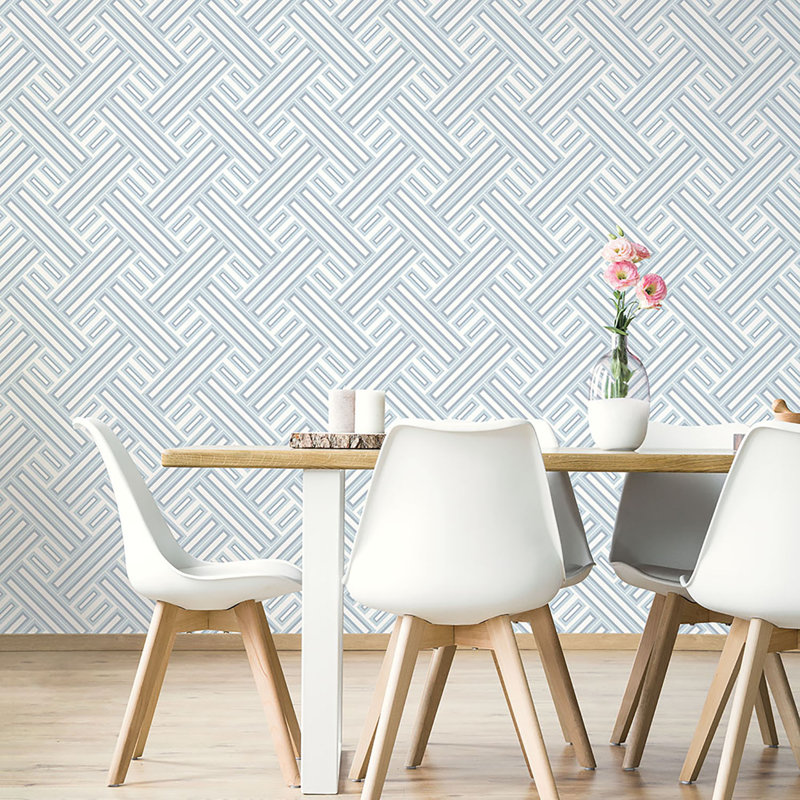 Geometrix 10m x 52.8cm Satin Wallpaper Roll, Light Blue
