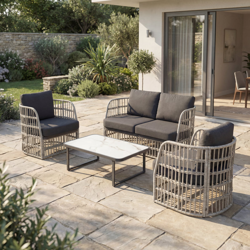 Ensemble de conversation pour patio 4 personnes avec table basse, Gris