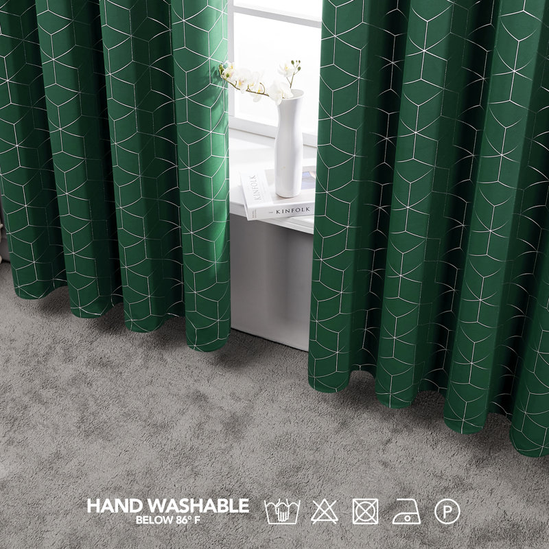 Deconovo Silver Diamond Pattern Curtain Pair, 52" W x 95" L, Dark Forest Green