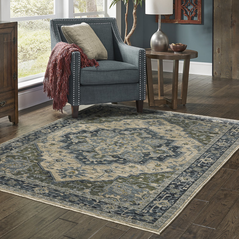 Hovis Oriental Blue/Green Area Rug, Rectangle 6'7" x 9'6"