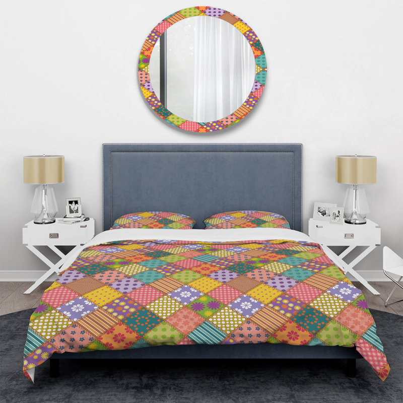 Multicolor Square Patchwork - Abstract Duvet Cover Set - Microfiber Polyester, King Duvet Cover + 2 King Shams