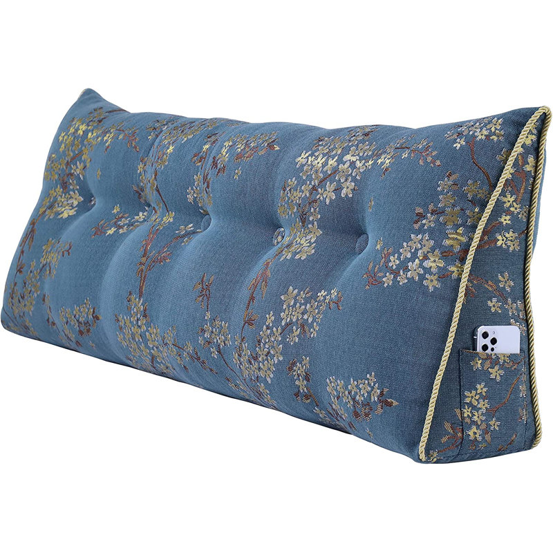 Sit-up Back Comfort Polyester Floral Bed Headboard Wedge Reading Pillow Triangular Back Support Cushion Compression, Queen