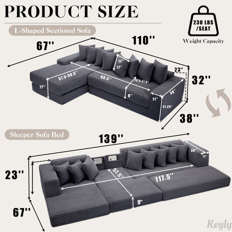 Canapé-lit convertible Oversize, Gris foncé