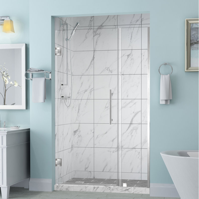 Belmore 35 x 72 Hinged Frameless Shower Door, Stainless Steel, Clear