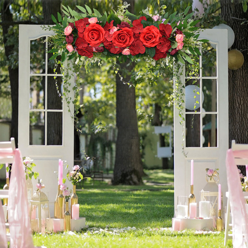 Kondieu 25,6 pouces Artificielle pivoine rose fleur porte avant pivoine florale arche guirlande guirlande hortensias feuilles couronne pour mariage arche porte d'entrée hortensias eucal