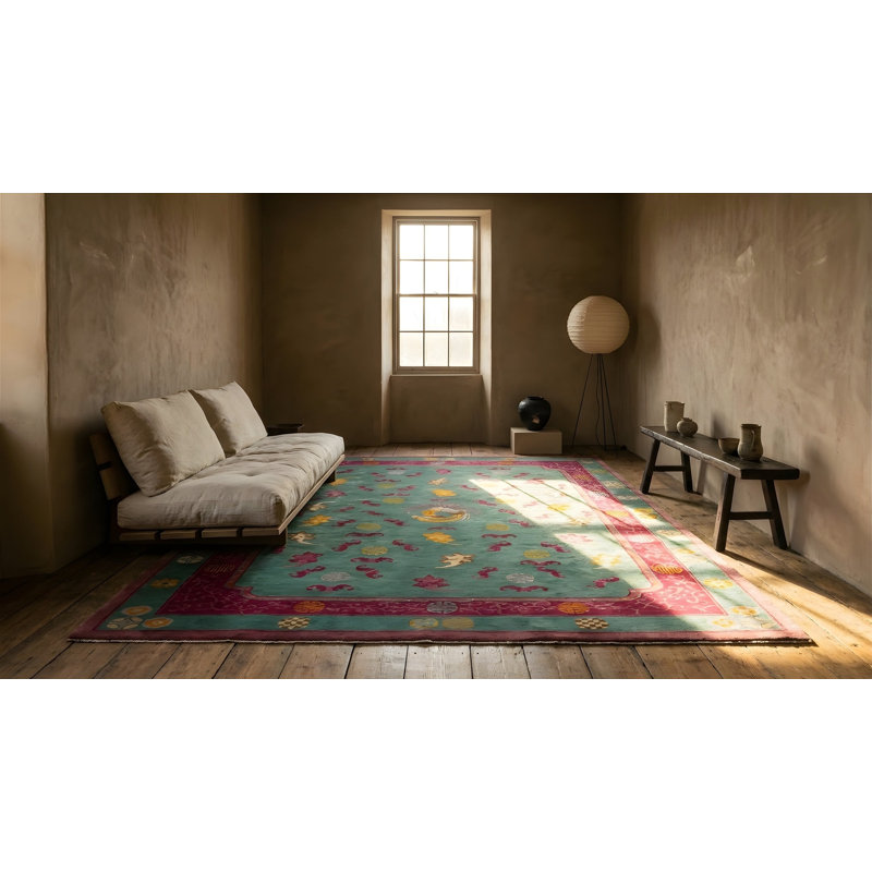 Antique Art Deco Chinese Geometric Knotted Rug