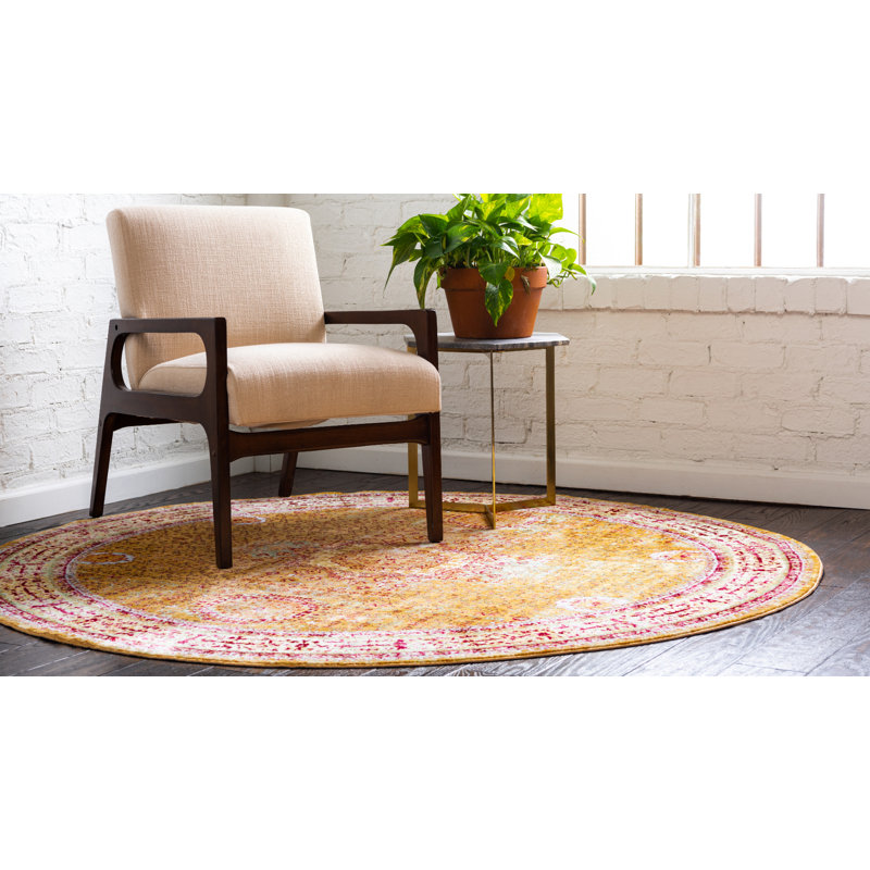 Tapis beige / jaune Glasser, Rond 6 pi 1 po