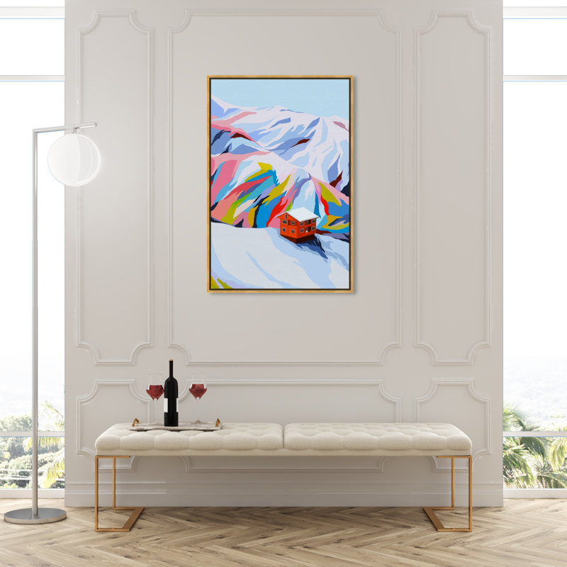 «Colorful Ski Village», reproduction d'impression sur toile, Cadre doré, H 45 po x l 30 po