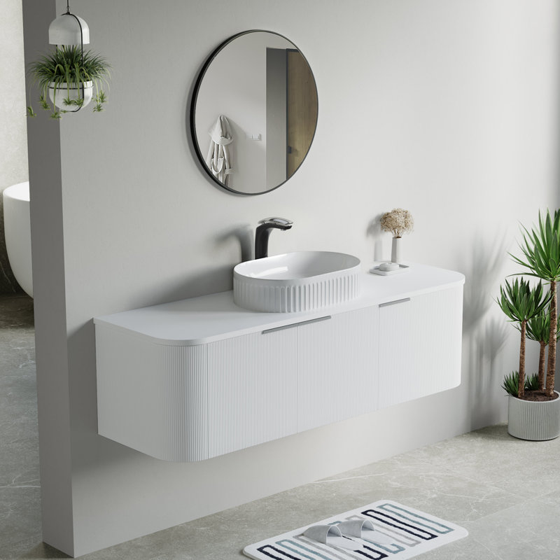 Vireo 58" Single Bathroom Vanity with Marble Top, White, White