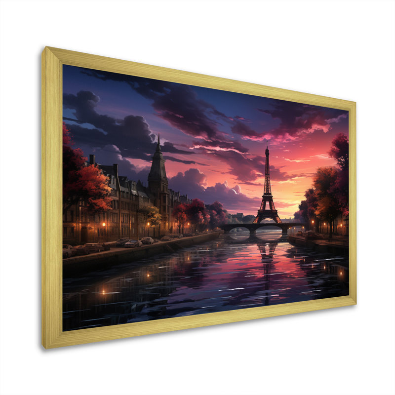 «Paris Tour Eiffel Harmony I - Franch, art mural sur toile, H 30 po x l 40 po x P 1,5 po, Encadrement doré