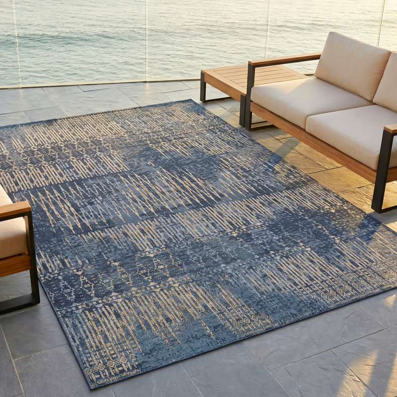 Tapis intérieur bleu indigo abstrait Hause, Rectangle 8 pi 1 po x 11 pi 2 po