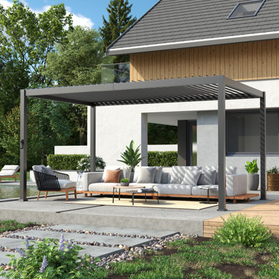 Pergola à persiennes toutes saisons, pergola d'extérieur avec toit réglable, pavillon de jardin imperméable en métal pour l'extérieur, terrasse, porche