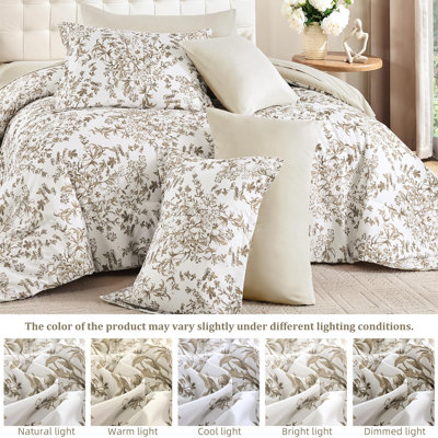 8-Piece Floral Botanical Plants Print Comforter Set All Season Soft Fluffy Microfiber Bedding