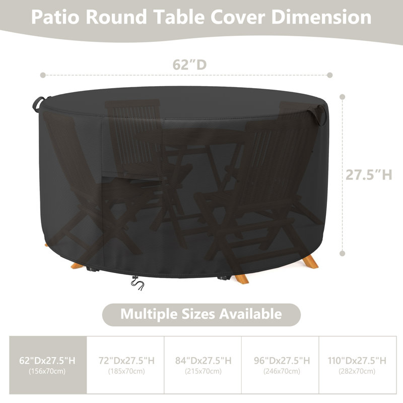 Waterproof Patio Table Cover for Round Patio Furniture Set, 27.5" H x 62" W x 62" D