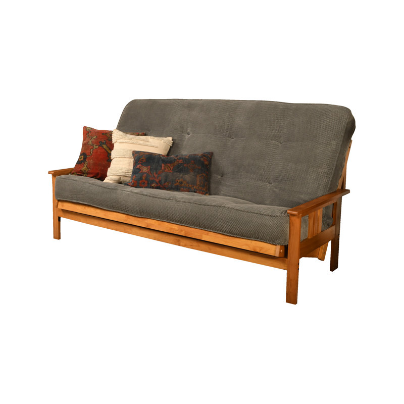 Johnte Queen 86" Futon Frame and Mattress, Butternut, Marmont Thunder, Premium Pocket Coil