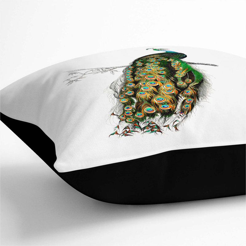 Indian Peacock by Charles D' Orbigny Cushion with Filling, 40cm H x 40cm W x 15cm D, Black