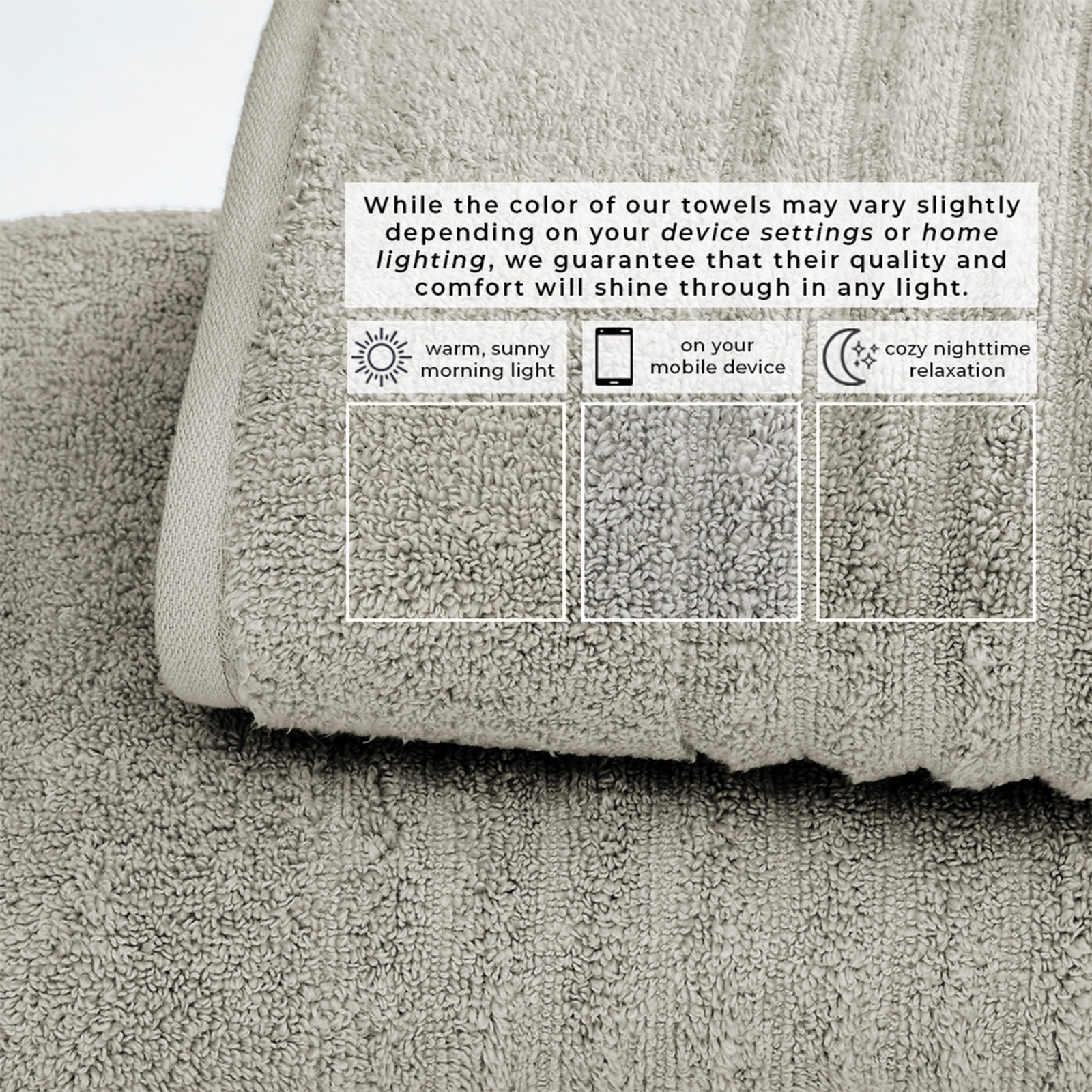 100% Zero-Twist Cotton Ribbed Hand Towels (Set of 6), Bath Towels - 4 Pack, Mid Gray