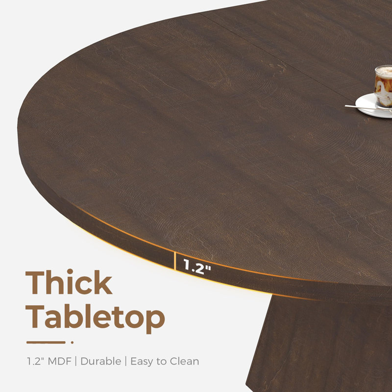Table de salle à manger ronde extensible de 119 à 160 cm pour 4 à 8 personnes, style minimaliste moderne, plateau épais et pied central, idéale pour les petits espaces - Brun