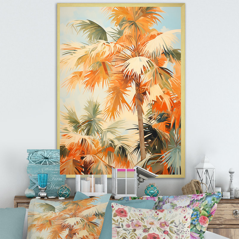 " Palm Tree Desert Oasis V ", 40" H x 30" W x 1.5" D, Gold Framed